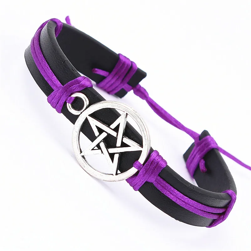 Мужской и женский кожаный браслет DGW плетеный серебристого цвета с пятиконечной