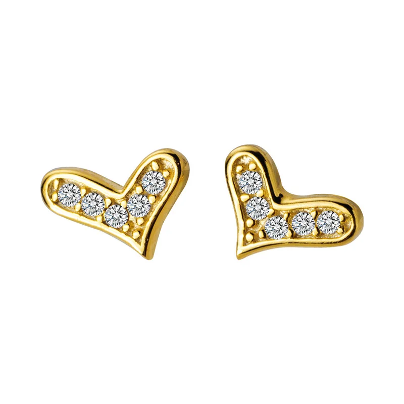 G2024 Gold Trusta 925 пробы серебряные ювелирные изделия женские модные милые миниатюрные маленькие серьги-гвоздики любовь подарок для девочек Дети Леди DS196 - Окраска металла: G2024 Gold