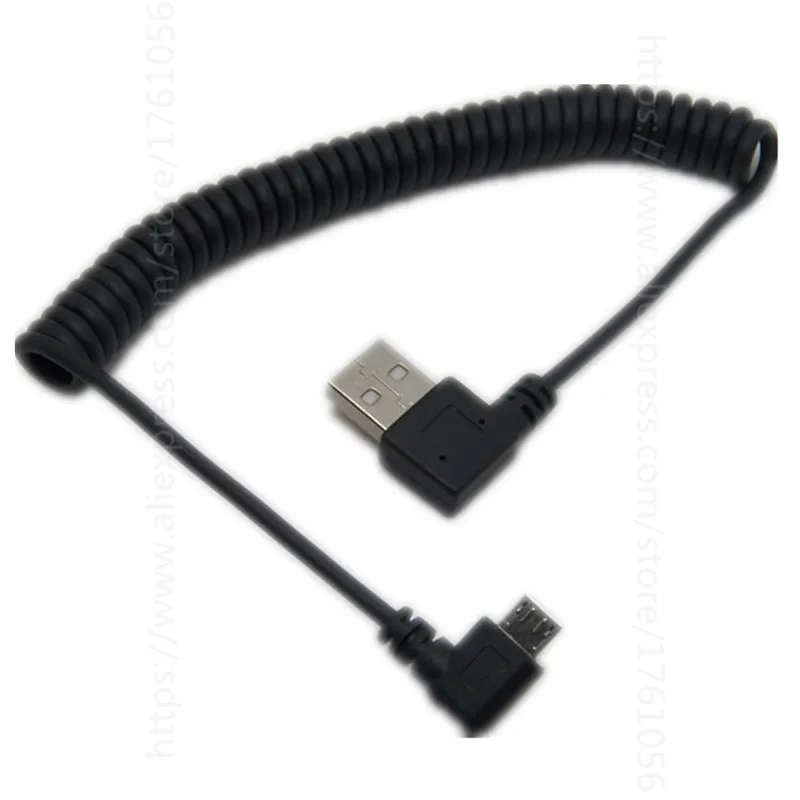 Угловой USB кабель пружинный Спиральный к Micro Удлинительный шнур 90 градусов A