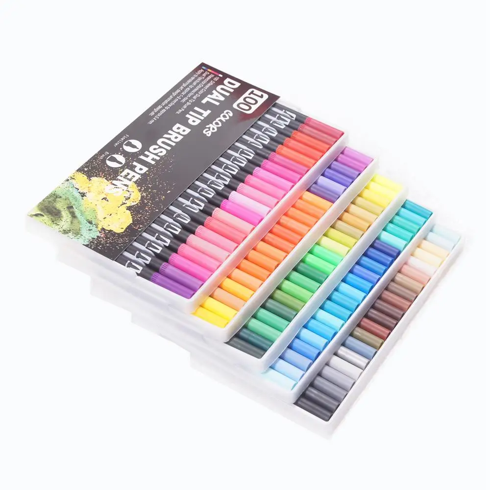 100 цветов тонкий лайнер двойной наконечник акварельный художественный маркер