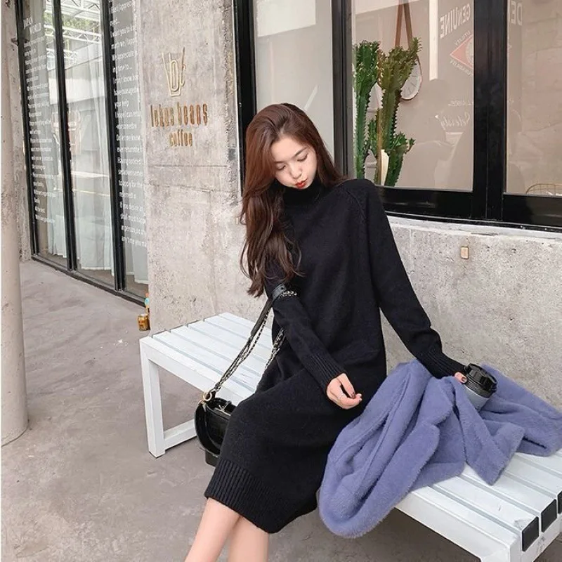 

Turtleneck sweater skirt women 2021 spring and autumn fashion Korean loose knitted door casual cotton