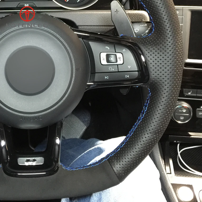 Чехол на руль LQTENLEO из черной замши натуральной кожи для Volkswagen Golf 7 GTI R MK7 VW Polo Scirocco