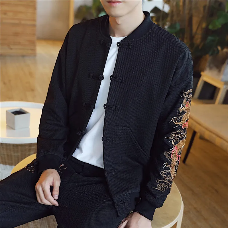 Традиционная китайская одежда мужской костюм танга с вышивкой дракона кунг-фу