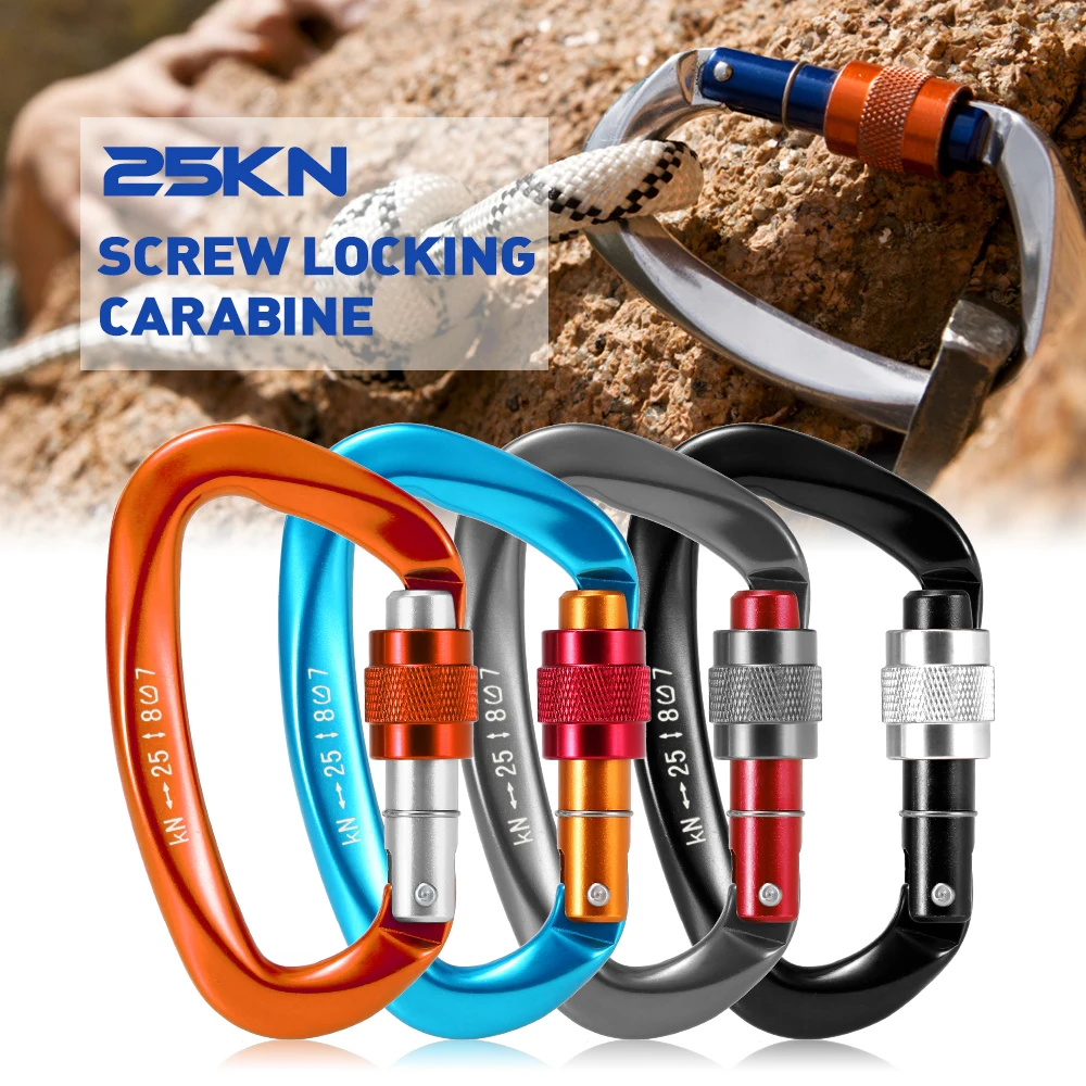 

25KN D-shape Screw Locking Gate Carabiner Duty Buckle Pack D-ring Carabiner Climbing Rappelling Canyoning Hammock Locking Clip