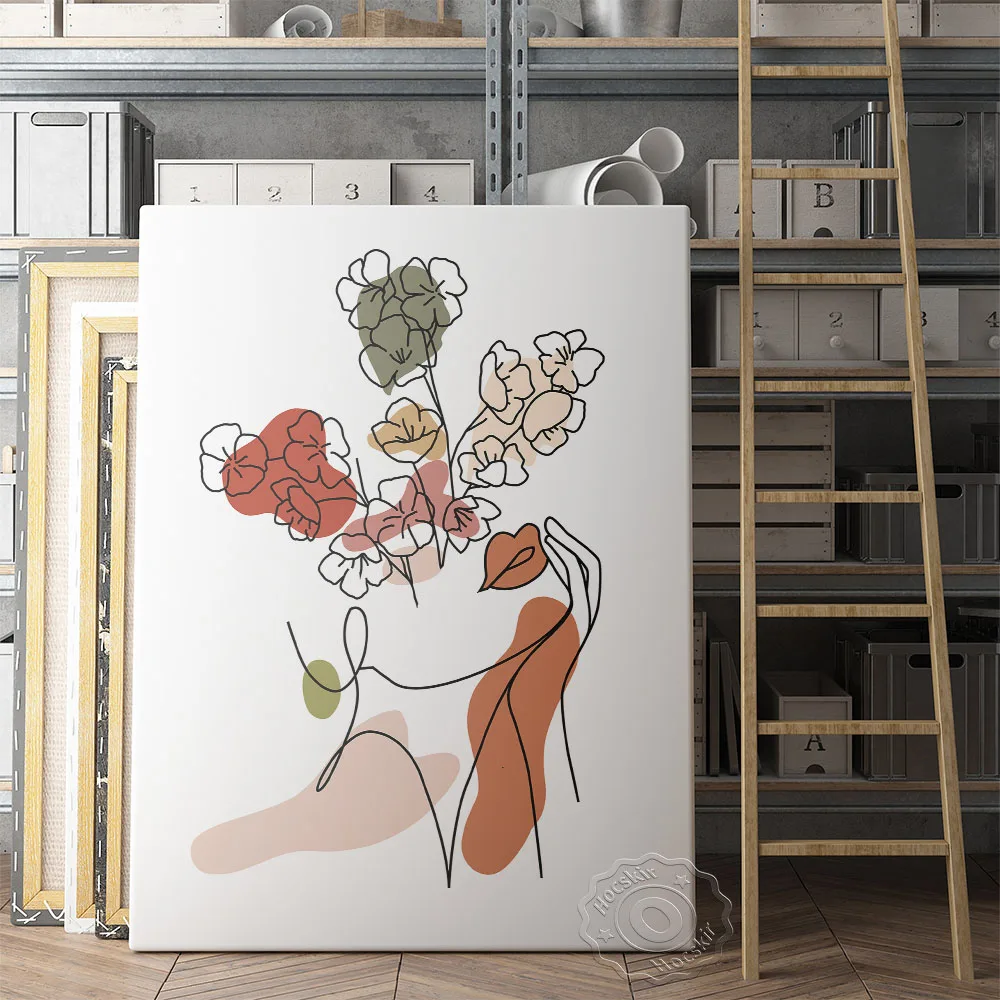 

Abstract Flower Woman Face Wall Art, Flower Head Line Art Painting, Minimalism Female Canvas Prints, Cosmetics Shop Wall Decor