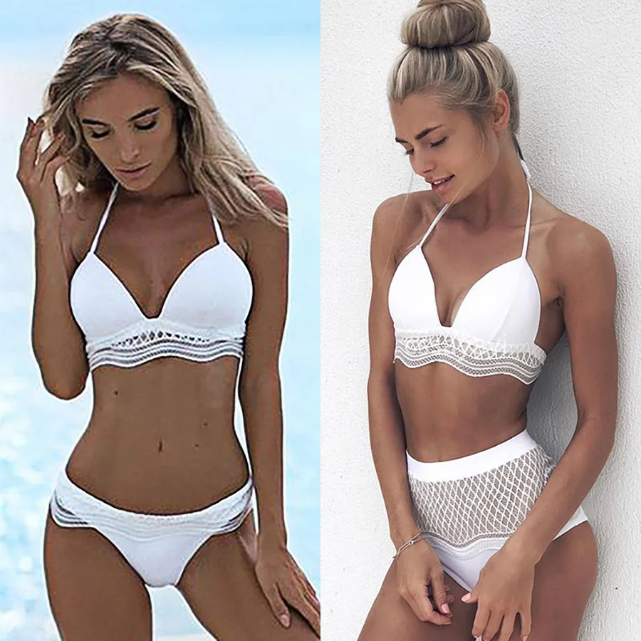 Бикини женское кружевное однотонное с эффектом пуш ап и высокой