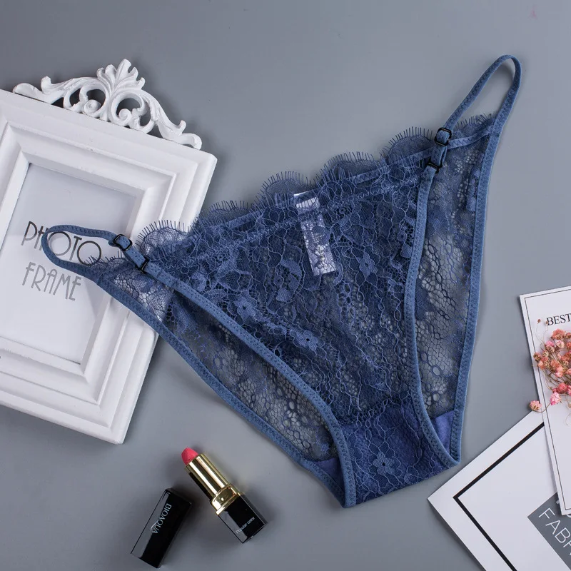 

2021Sexy Ladies Underwear Lace Hollow Ultra-Thin Hot European And American Princess Girls Black Transparent Briefs Cotton Crotch