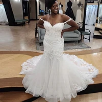 elegant african off shoulder wedding dress tulle mermaid plus size wedding dresses lace appliques black women bridal gowns