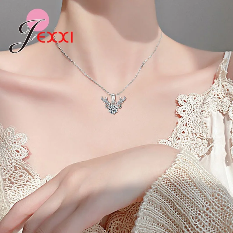 

Fashion 925 Sterling Silver Elk Deer Pendant Necklace Water Drop Zircon Antlers Necklace For Women Girl Christmas Jewelry