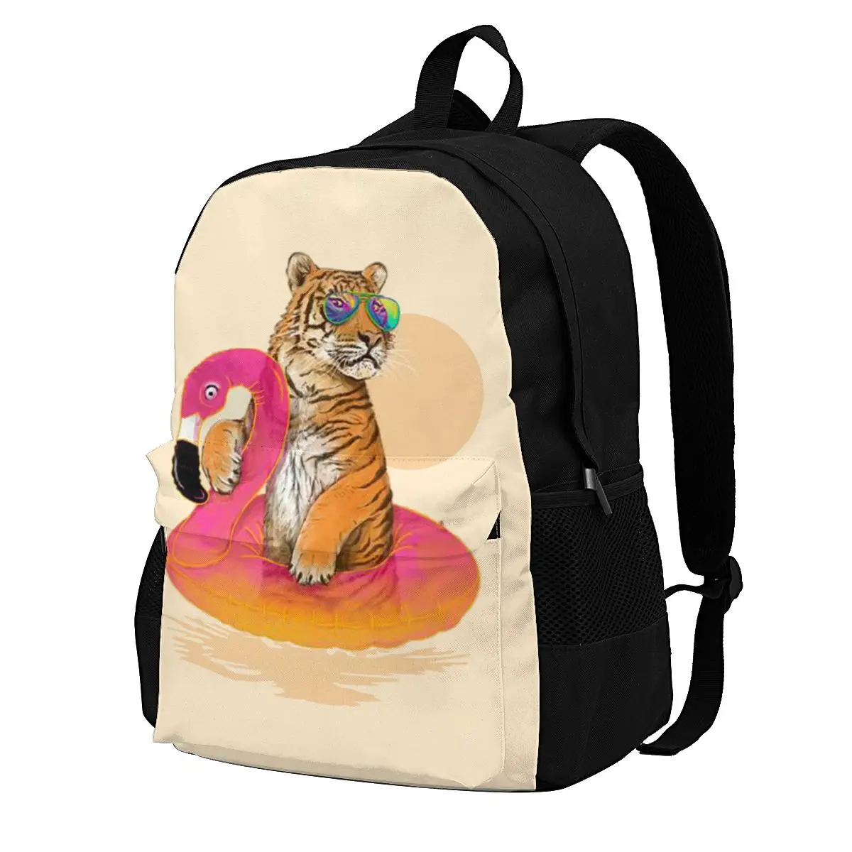 

Chillin Flamingo Tiger Backpacks Animals Pattern Polyester Workout Male Backpack Big Unique Bags