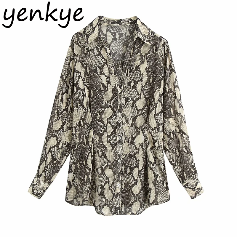 

New Fall Vintage Animal Print Blouse Shirt Women Long Sleeve Lapel Collar Autumn Chiffon Blouses Autumn Ladies Office Shirts