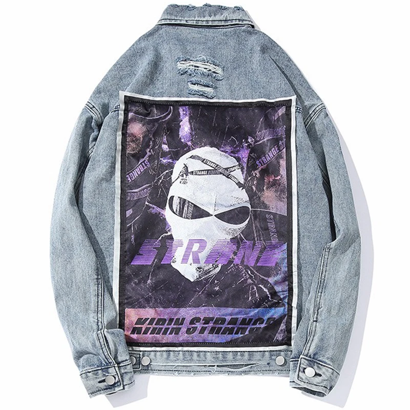 Джинсовые куртки в стиле хип-хоп Мужская Уличная одежда модная джинсовая куртка