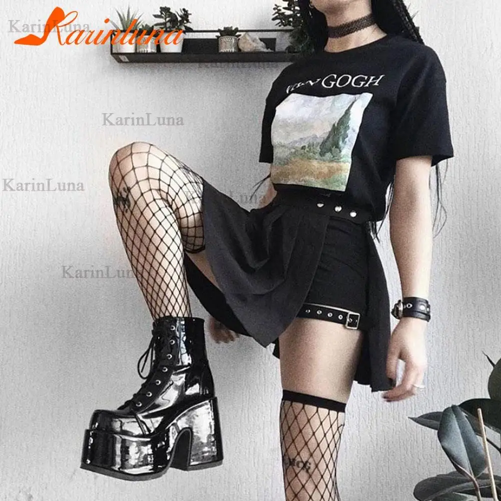 Brand Design Cool Block Great Quality Gothic Style Woman Boots Fashion Chunky Platform Cosy Shoes Ankle Big Size 43 | Обувь