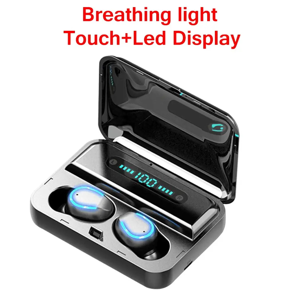 breath light add bag TWS F9-5 Беспроводные Bluetooth 5,0 мини наушники невидимые наушники 8D стерео часы светодиодный шумоподавление Гарнитура IPX7 водонепроницаемый - Цвет: breath light add bag
