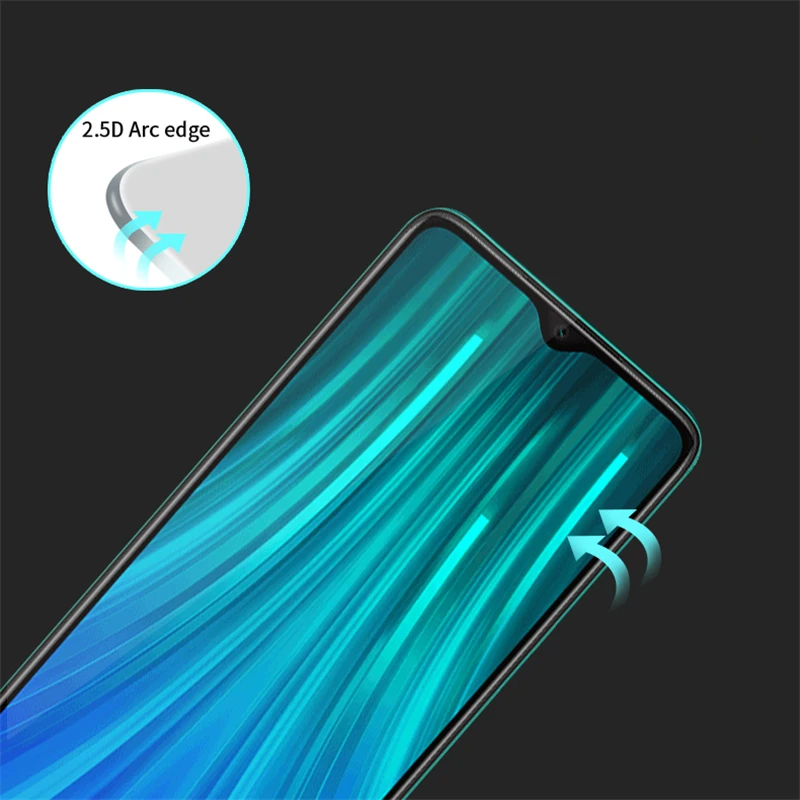 Protector de pantalla de vidrio templado para Xiaomi Redmi Note 8 Pro, pel&iacute;cula de vidrio para tel&eacute;fono, pegamento completo, 2 uds.-2