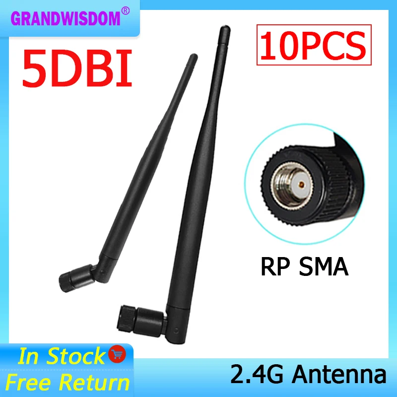 GRANDWISDOM 10pcs 2.4G antenna 5dbi sma female wlan wifi 2.4ghz antene pbx iot module router tp link signal receiver antena