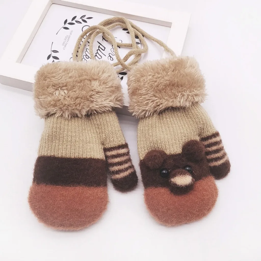 Разноцветные теплые вязаные перчатки в стиле пэчворк для детей Зимние