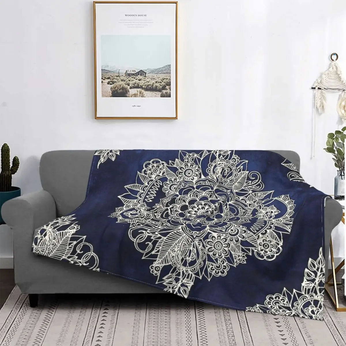 

Manta térmica de felpa con estampado marroquí, cubrecama a cuadros, ropa de cama y fundas, color crema, Floral, Anime