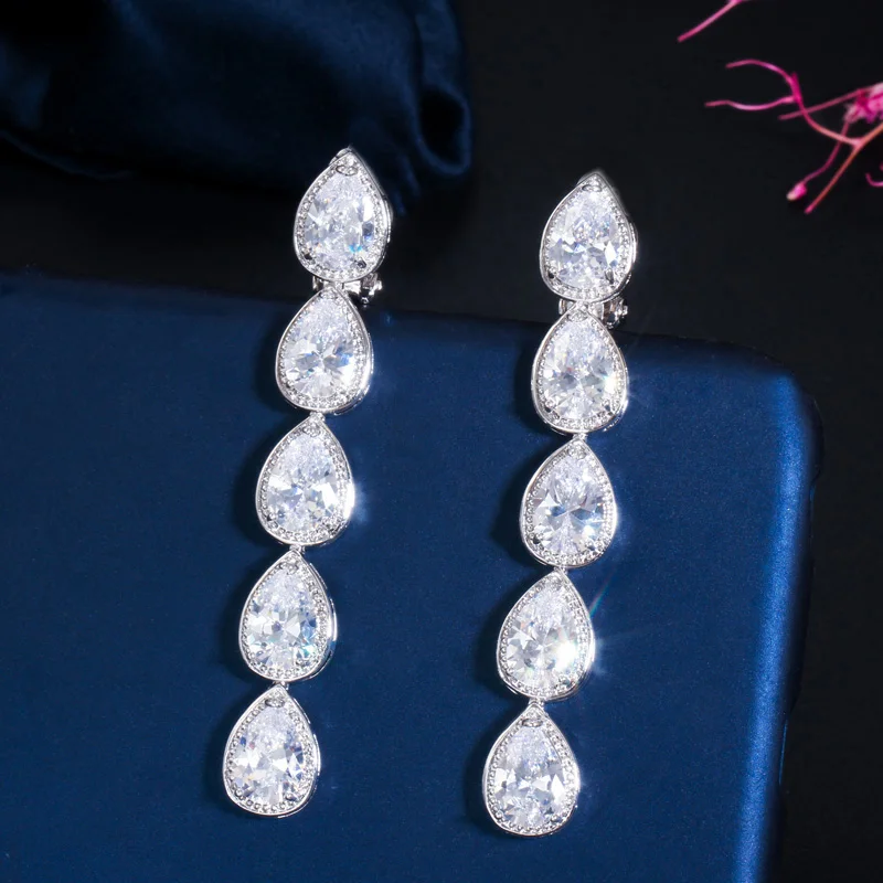 Женские серьги подвески в виде капли воды с фианитом|Серьги-подвески| |