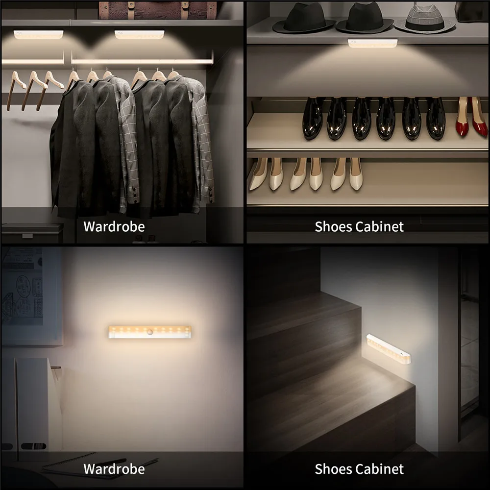 

Double color USB Charging Motion Sensor Under Cabinet Light Magnetic 20 LED Closet night Light Stick on Anywhere for Wardrobe