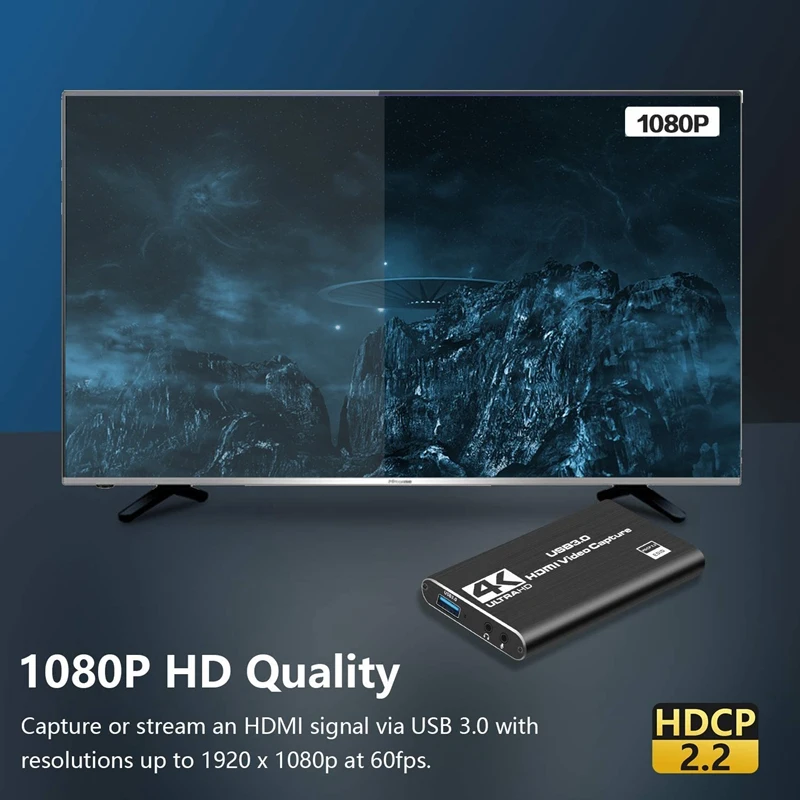 

Карта захвата игр, карта захвата аудио-и видеосъемки USB 3,0 4K с HDMI Loop-Out 1080P 60FPS для прямой трансляции для PS4, переключатель