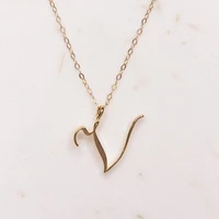 cursive english letter v name sign fashion lucky monogram pendant necklace alphabet initial mother friend family gift jewelry
