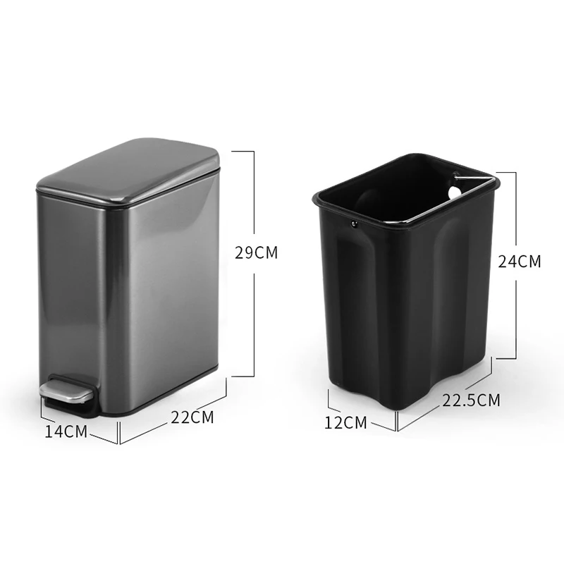 5L Rectangular Small Stainless Steel Step Trash Can Wastebasket Garbage Container Bin for Bathroom Dropshipping FAS