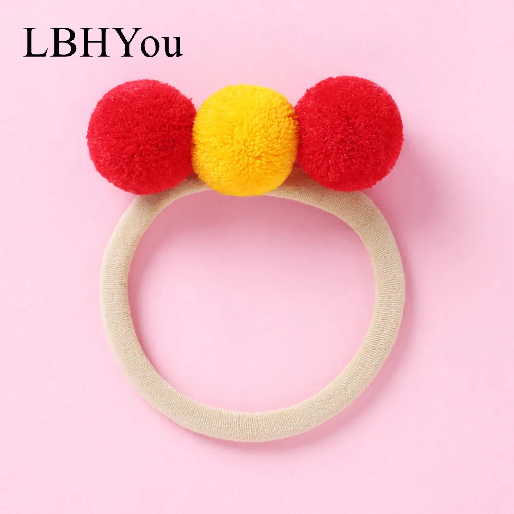 

Fashion Newborn Baby Girls Pompom Ball Nylon Headbands 3cm Infants Baby Skinny Elastic Nylon Hairbands 3pcs One Group