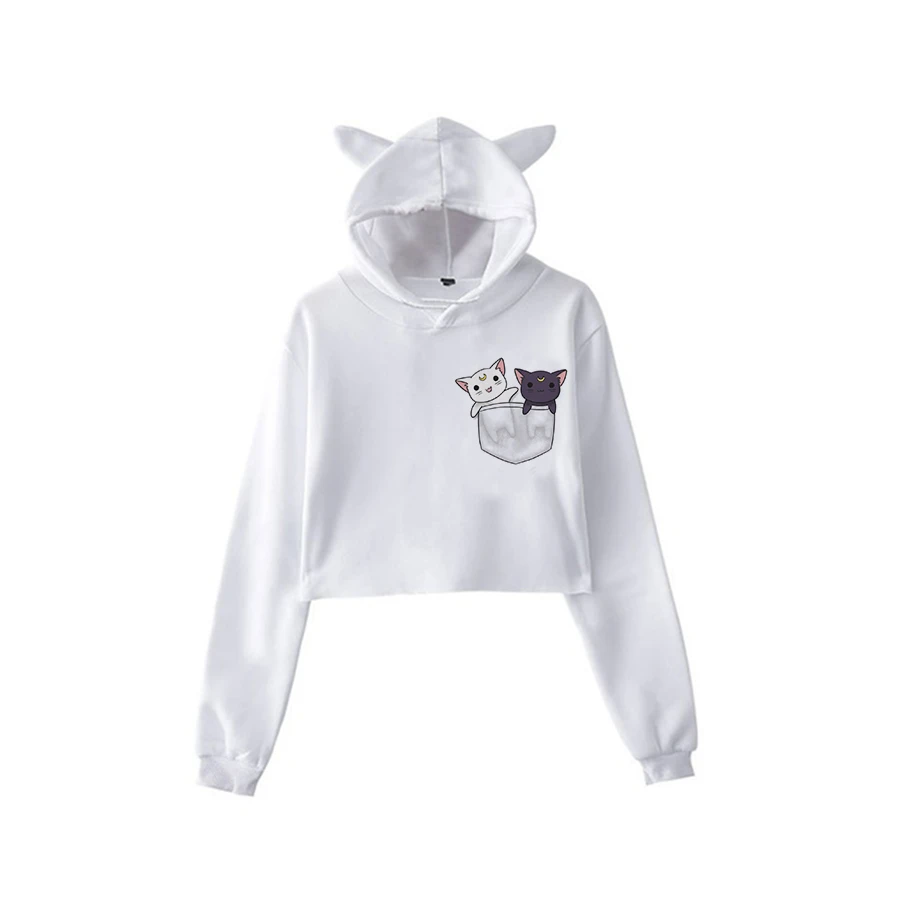 Сейлор Мун Харадзюку Толстовка корейский стиль ulzzang kawaii 90s мультфильм одежда пуловеры новые негабаритные с капюшоном уличная