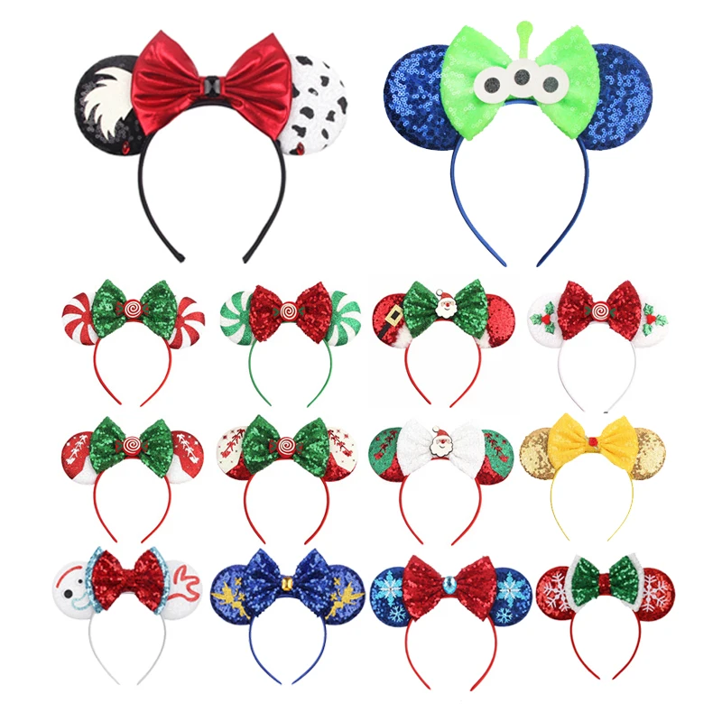 Новинка повязка на голову с блестками уши Минни Маус женская модная бантом и