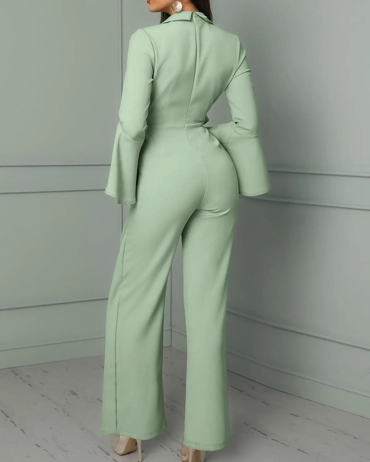 Женский комбинезон с длинным рукавом элегантный офисный расклешенным и широкими