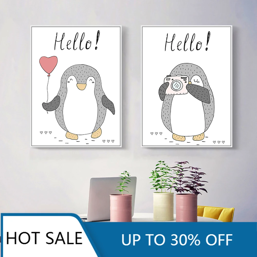 Картина на холсте с мультяшными животными пингвин Фотофон и печать детская