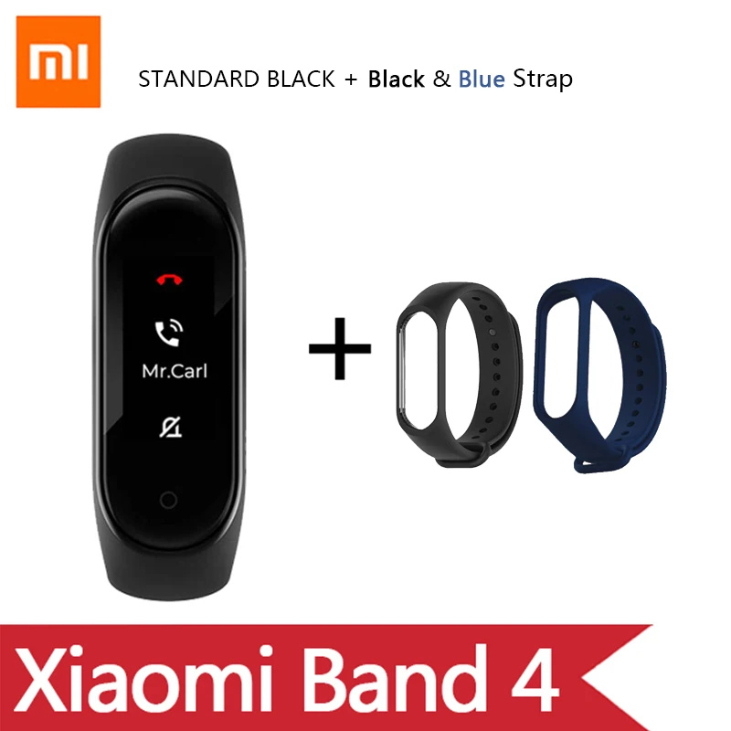 Ad Black Blue Strap Умный Браслет OriginalXiao mi Band 4 на английском, испанском и русском языках, 3 цвета, AMOLED экран, mi band 4, Smartband, fitness Traker - Цвет: Ad Black Blue Strap