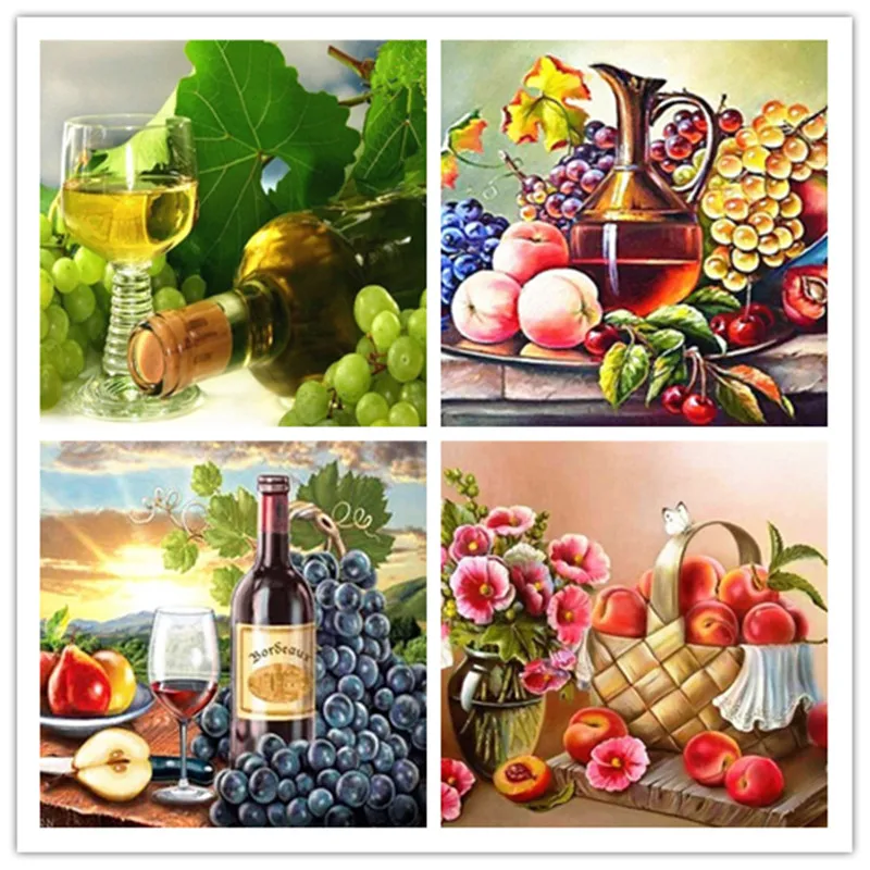 Картина из бисера пейзаж красное вино алмазные вышитые фрукты картина Алмазная