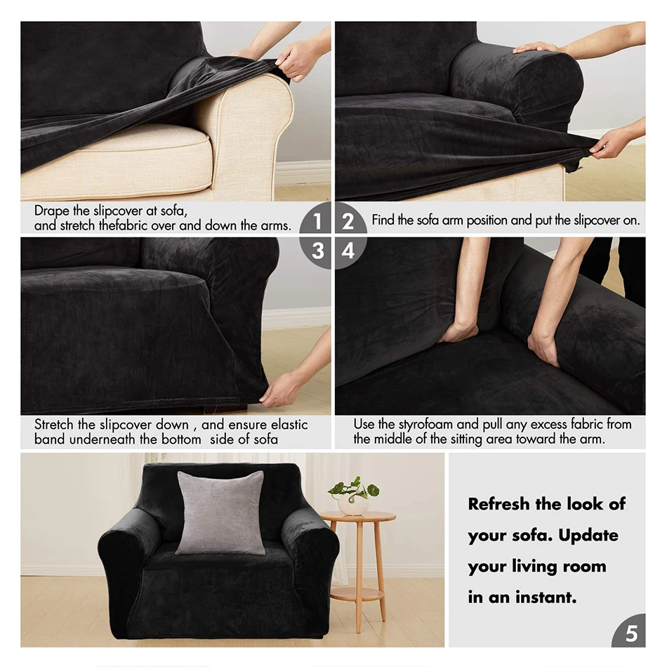 

Super Soft Velvet Elastic Cover for Armchair Stretch Sofa Cover Living Room Couch Slipcover for Armchairs Elastic Sofa Covers