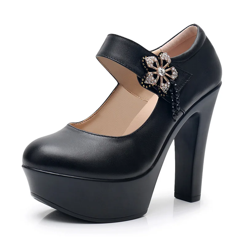 

Elegant Fashion Crystal Women's Pumps Large Size White Block Heels High Platform Shoes For Ladies Wedding Shoes Bride 13CM Dance