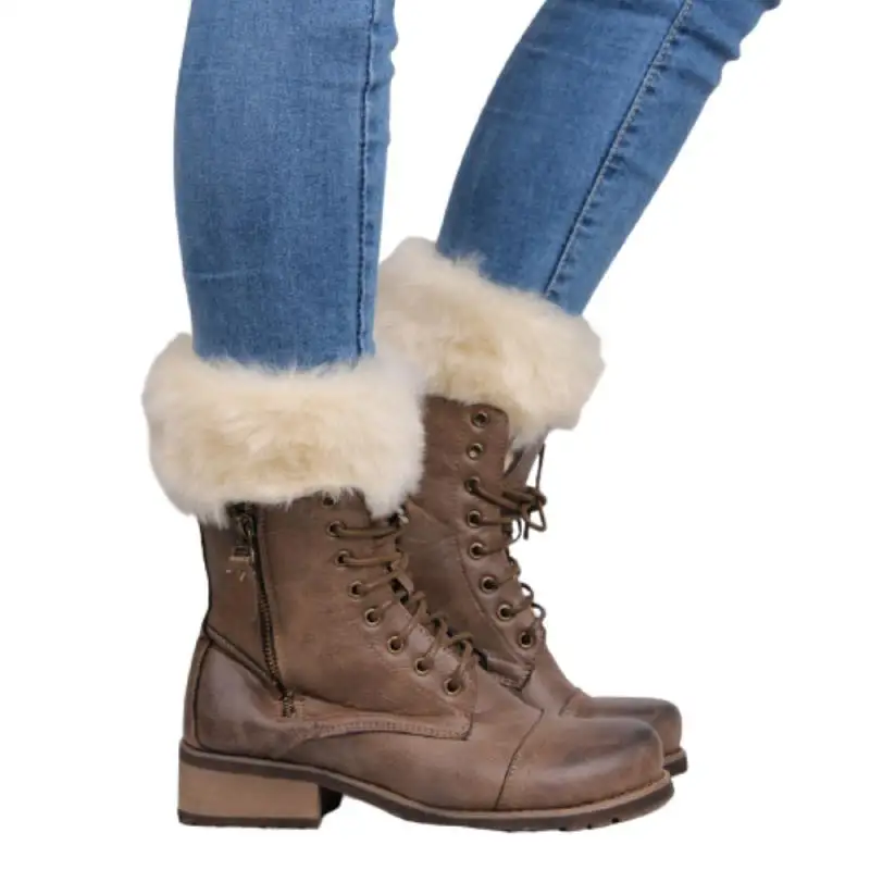 

New Winter European And American Fur Boot Covers Warm Socks Christmas Short Wool Shoe Covers Crocheted Knitted Women Leggings