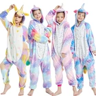 Кигуруми для детей, фланелевый костюм единорога, цельная Пижама, для мальчиков, Пижама для девочки