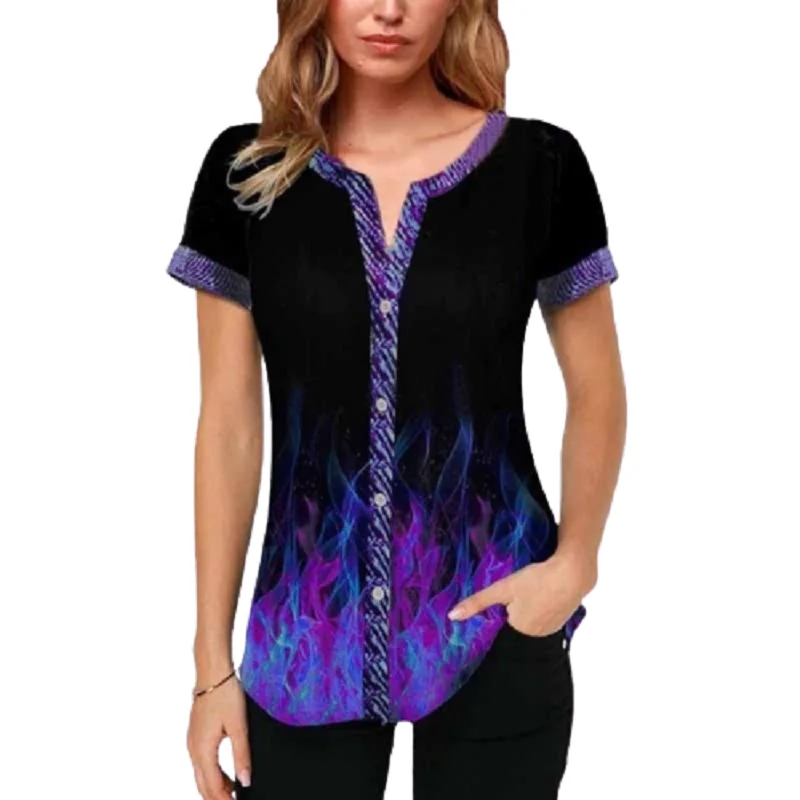 Повседневная футболка с принтом огненного пламени Женский пуловер вырезом челка