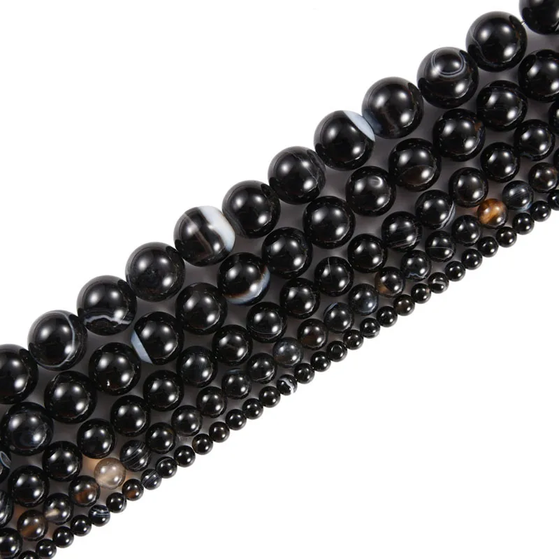 Черный полосатый оникс агат натуральный камень Круглые бусины для изготовления