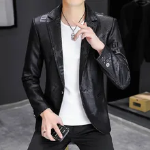 Chaqueta de cuero para hombre, traje informal ajustado de estilo coreano, a la moda, color negro, otoño e invierno, 2021 (1)