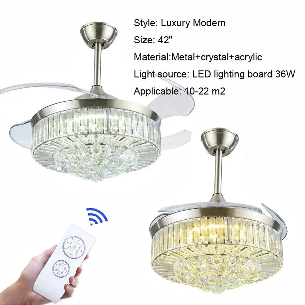 42 ''Современный хрустальный потолочный вентилятор с светильник роскошная