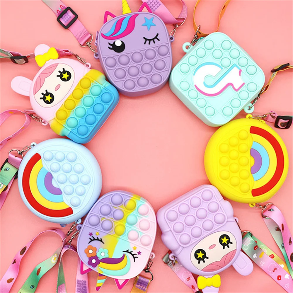 

Fashion Fidget Toys Popit Press Bag Unicorn Bag Rodent Control Pioneer Wallet Bag Coin Purse Diagonal Bag Silicone Bag For Girls