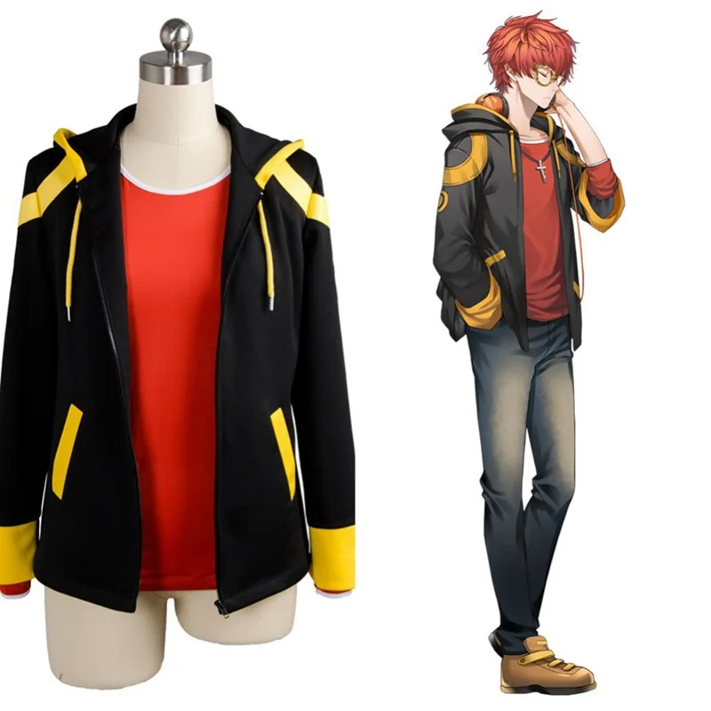 

Game Mystic Messenger 707 Cosplay Costumes Loose Leisure College Style Coat Full Set Coat and Lining for Men