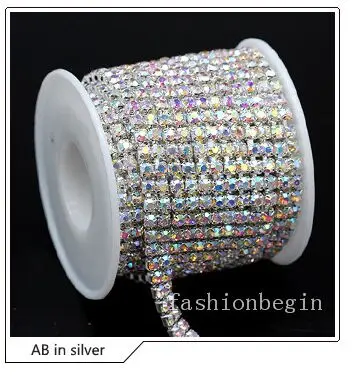 ss6 ab silver 1 ярд 2-рядная ss6 ss8 ss12 ss16 crystal clear/AB Стразы Золотой/посеребренный Кубок коготь Тесная цепь шить на Diamantes лентой отделка - Цвет: ss6 ab silver