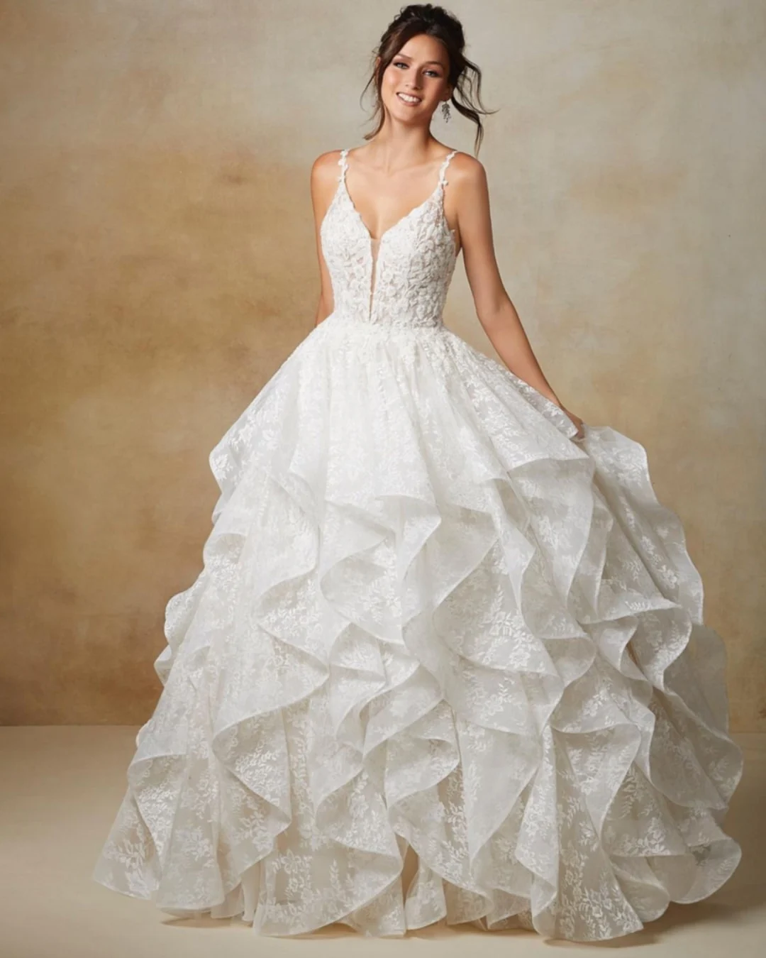 

2021 Ball Gown Weeding Dresses Off Sleeve With V-Neck Lace Bridal Gowns 3D Appliques Custom Made Robe De Mariage