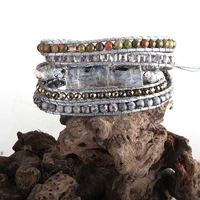 rh fashion women armbander mixed beaded natural stones druzy charm gray 5 strands wrap bracelets dropship