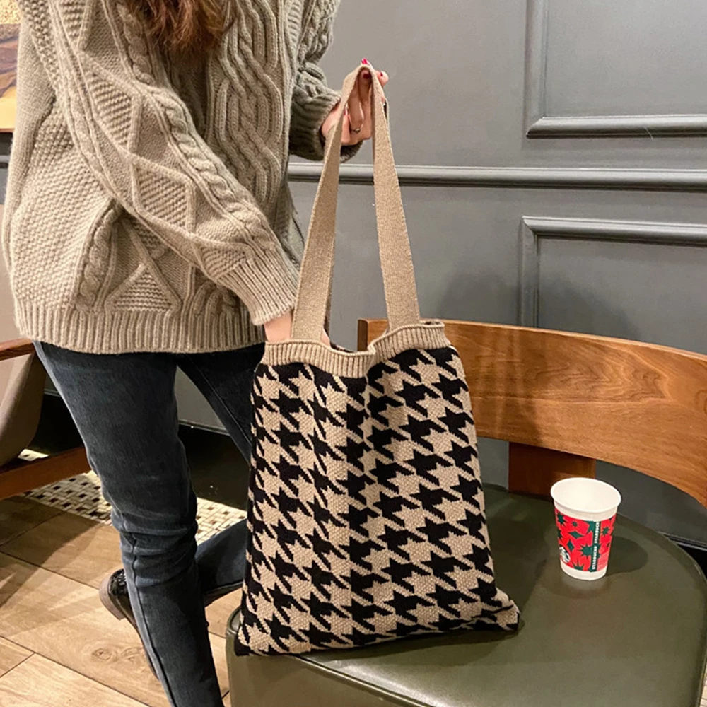 

Korean Style Retro Women Knitting Shoulder Bag Large Capacity Crochet Winter Autumn Daily Handbags Fashion Classic Shopping Bag