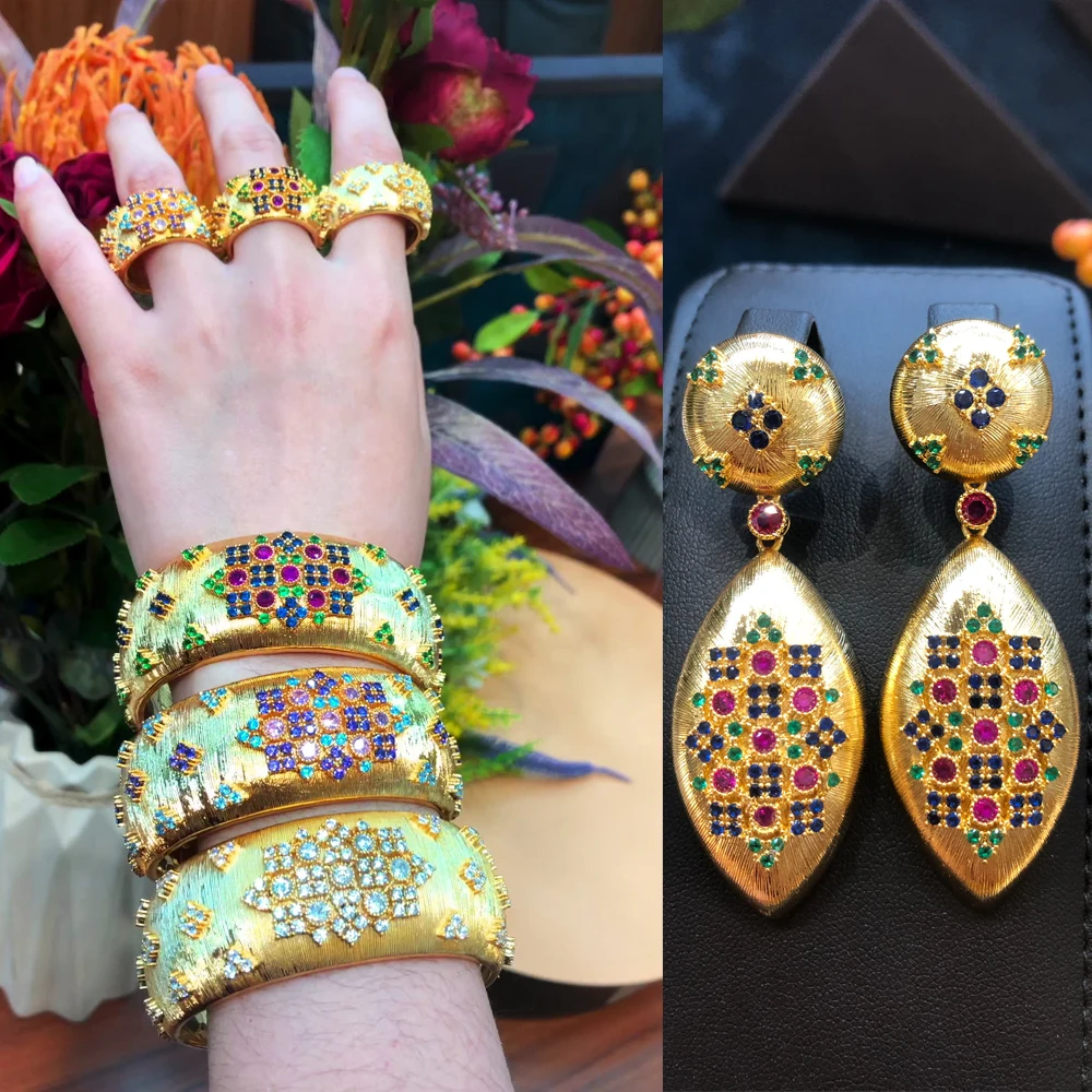 

missvikki 2021 Luxury DUBAI Statement Gold Earrings Bangle Ring Jewelry Sets for Noble Women Earrings Bridal Wedding Jewelry Set