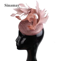 high quality 4 layer spring fascinator sinamay women elegant wedding headpiece headband feather chapeau hat female accessory